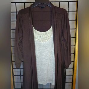 AB Studio Brown Cardigan with Gray Layer